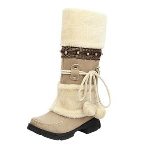 Vinter cowboyboots med fluffig insida och dekorativ snörning Beige / 35