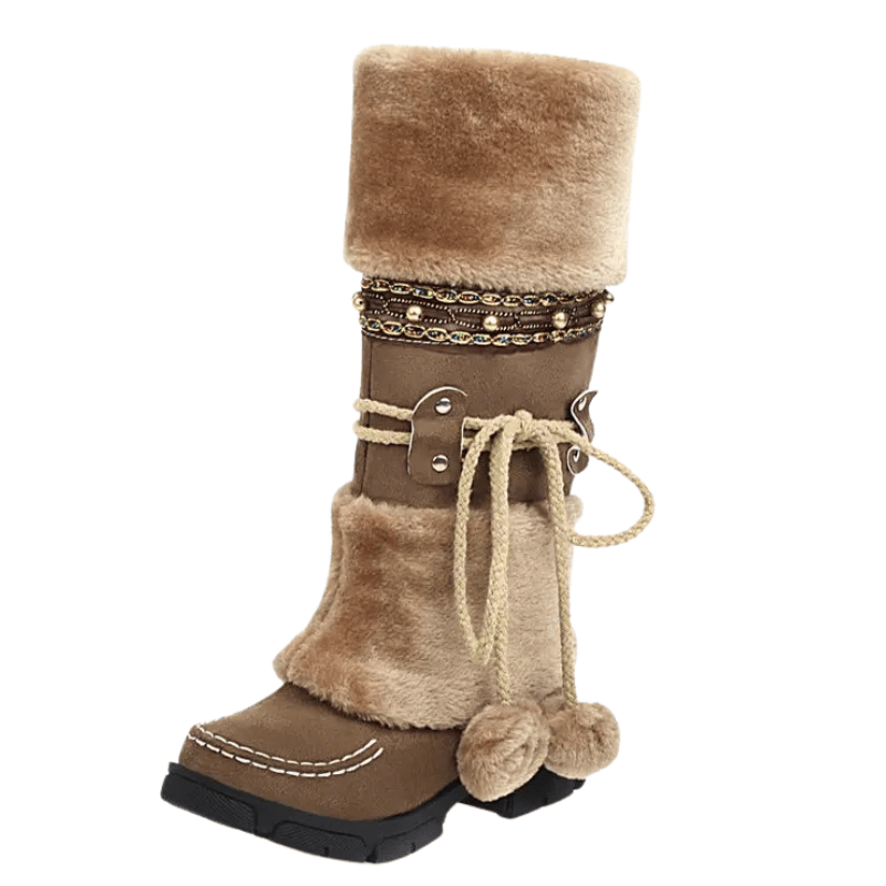 Vinter cowboyboots med fluffig insida och dekorativ snörning