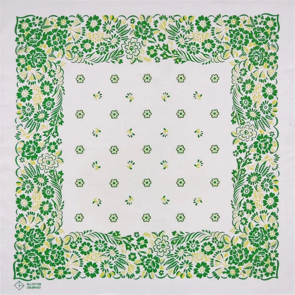 Vit Bandana med Grönt Blomstermönster