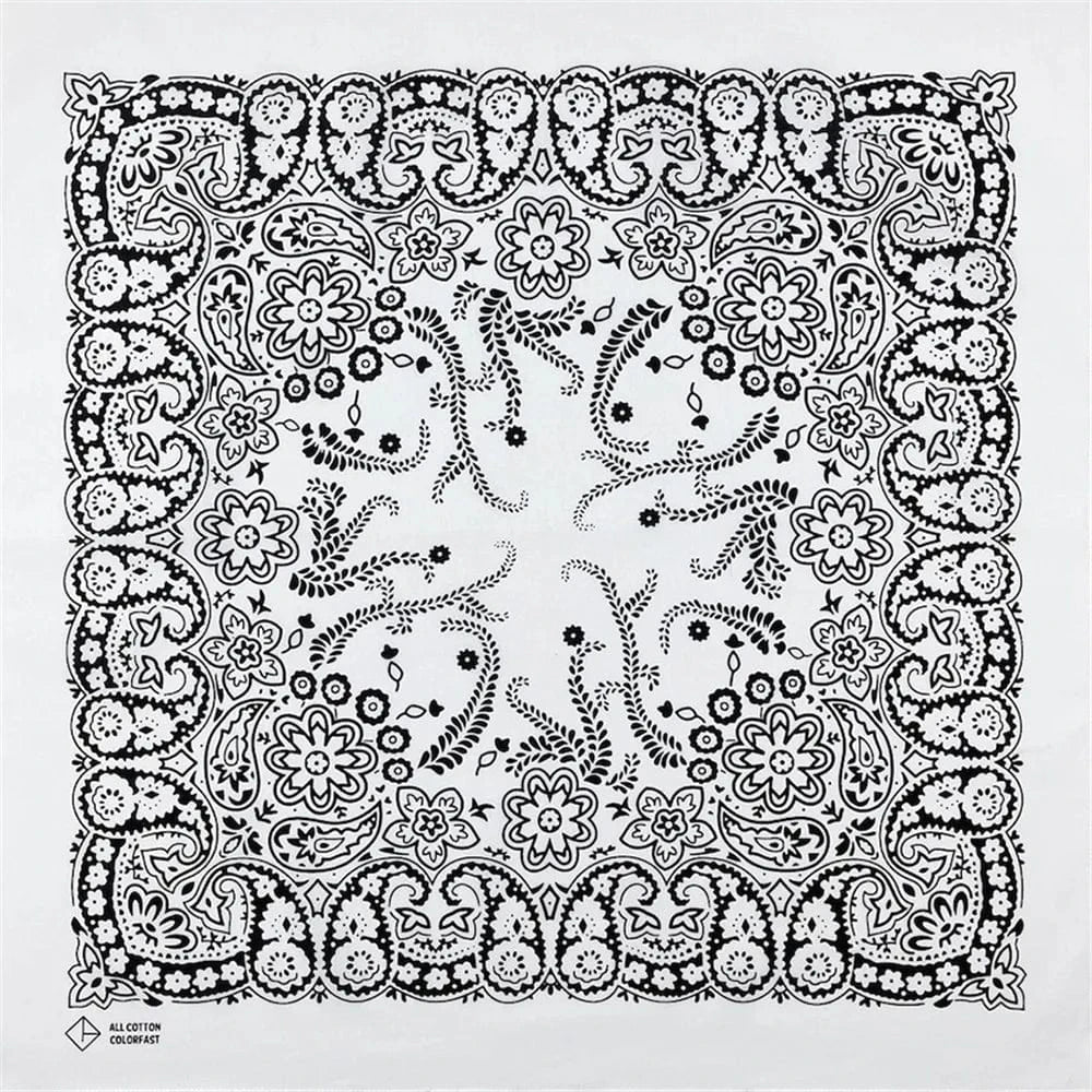 Vit Bandana med Svart Blommig Paisley-mönster
