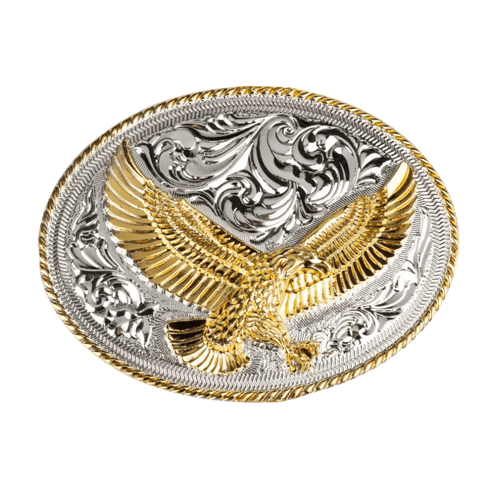 Western Bältesspännen Guld Silver Djurmotiv Floral Gravyr