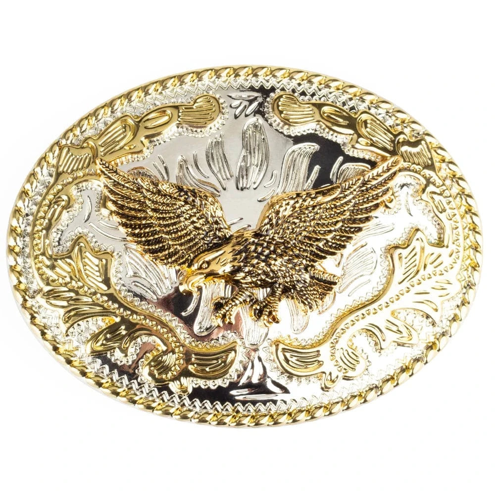 Western Bältesspännen Guld Silver Djurmotiv Floral Gravyr