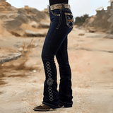 Western broderade mörkblå bootcut jeans