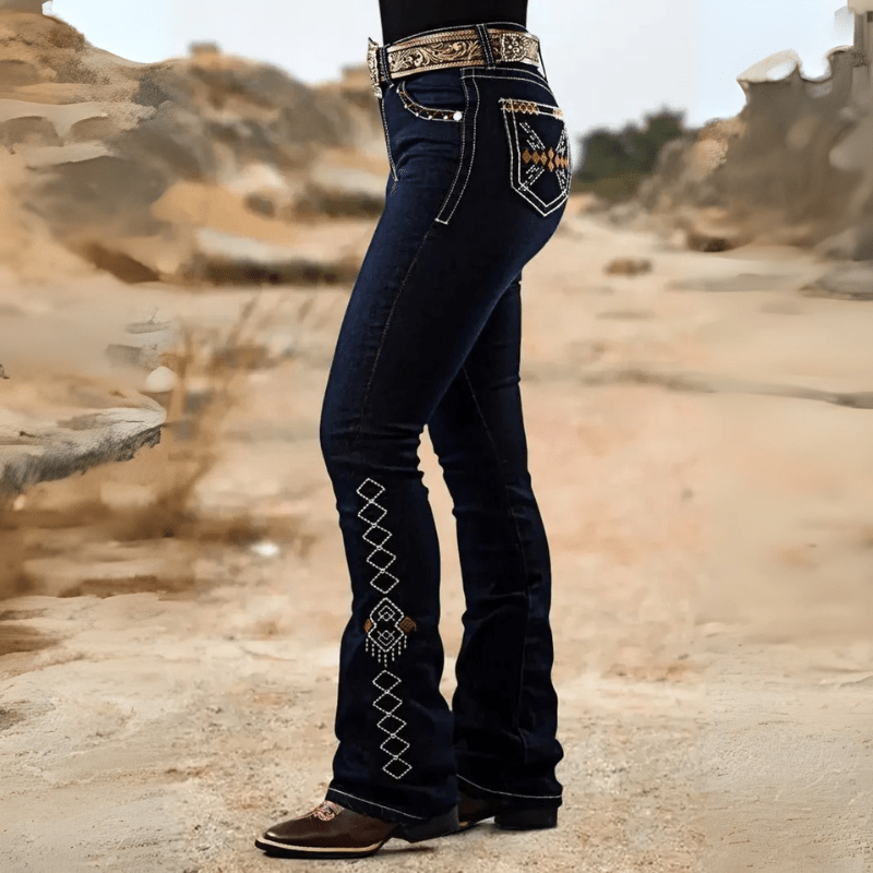 Western broderade mörkblå bootcut jeans