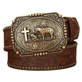 Westernbälte med Cowboy Prayer spänne Mörkbrun / 120cm