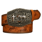 Westernbälte med häst och cowboy Kamel / 120cm