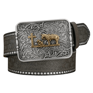 Westernbälte med silverfärgat cowboy prayer Grå / 120cm