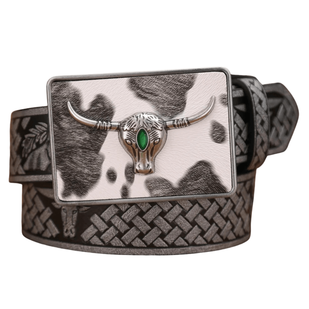 Westernbälte rektangulärt longhornspänne Svart / 120cm