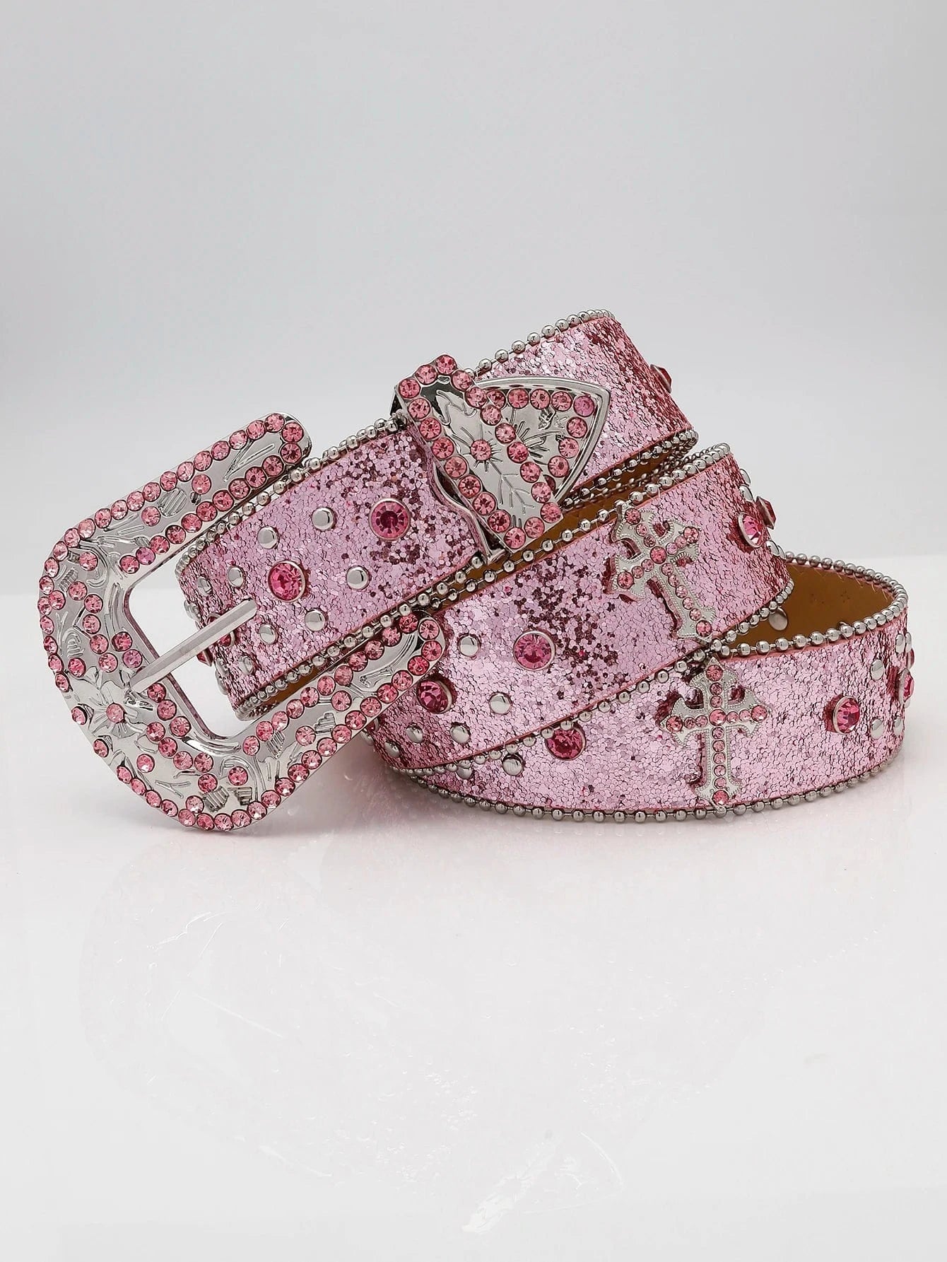 Westernbälte Rosa med Strass och Korsdetaljer