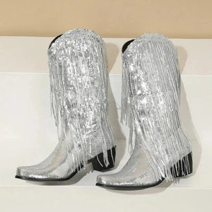 Westernboots med Glittrande Fransdesign