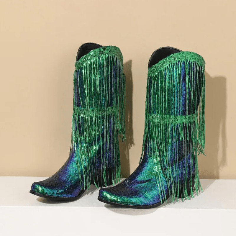 Westernboots med Glittrande Fransdesign
