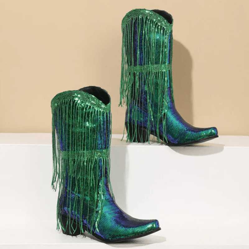 Westernboots med Glittrande Fransdesign