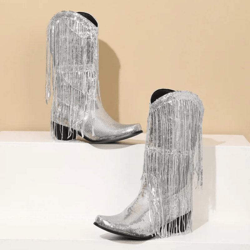 Westernboots med Glittrande Fransdesign