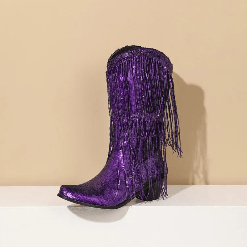 Westernboots med Glittrande Fransdesign