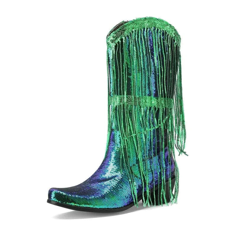 Westernboots med Glittrande Fransdesign