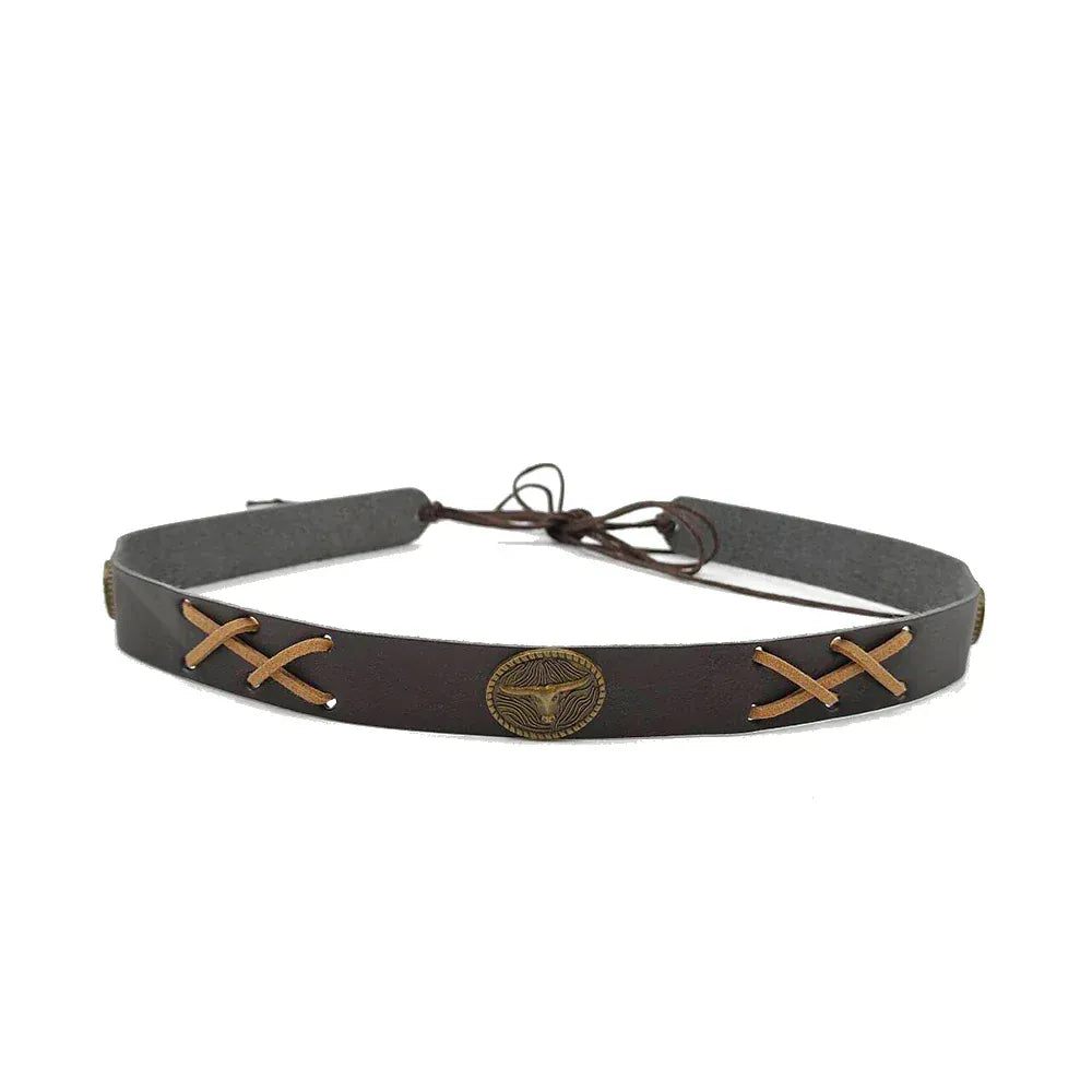 Westernhattband i läder oxemblem