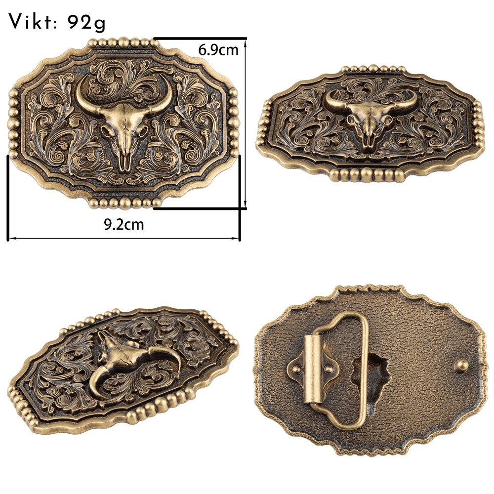 Westernläderbälte antikt longhornspänne