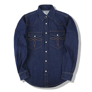 Westernskjorta i tvättad denim Mörkblå / S