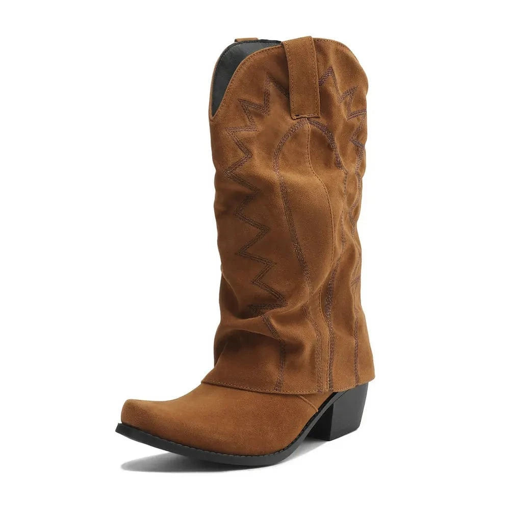 Slouchiga Cowboyboots i Mocka för Dam