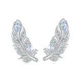 WOSTU 925 Sterling Silver Ice Blue Feather Stud Earrings For Women Winter Xmas Gift, Dainty Bohemian s925 Studs Wedding Jewelr CTE1259